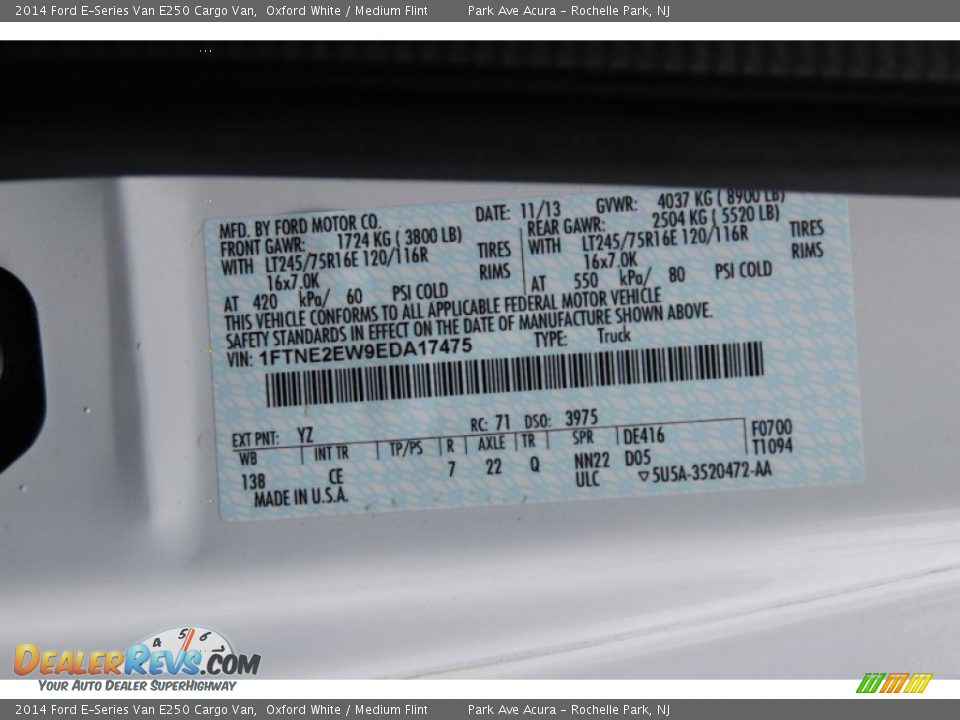 2014 Ford E-Series Van E250 Cargo Van Oxford White / Medium Flint Photo #35