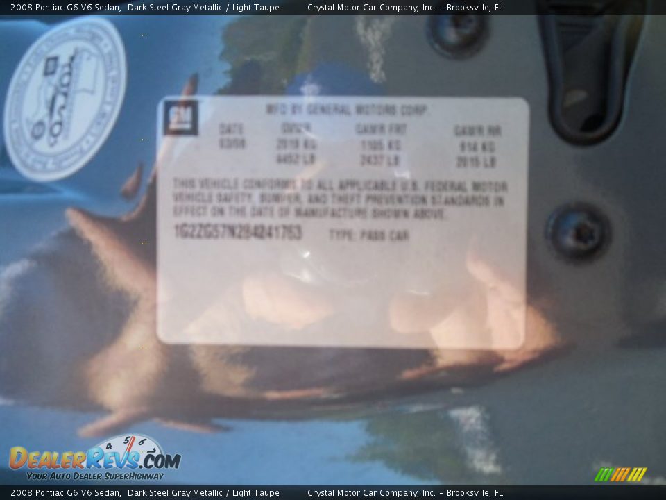 2008 Pontiac G6 V6 Sedan Dark Steel Gray Metallic / Light Taupe Photo #19