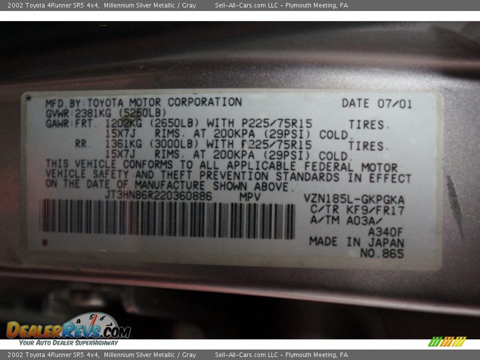 2002 Toyota 4Runner SR5 4x4 Millennium Silver Metallic / Gray Photo #14