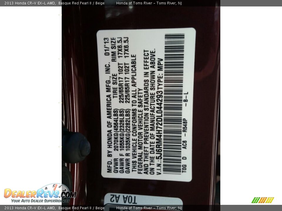 2013 Honda CR-V EX-L AWD Basque Red Pearl II / Beige Photo #29