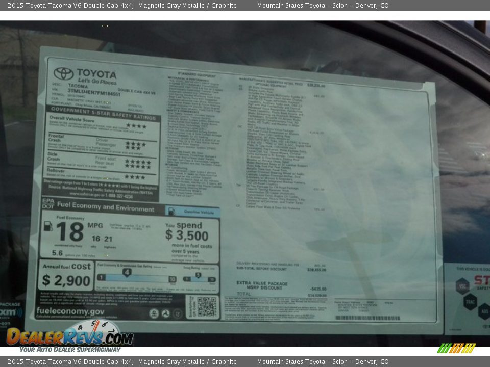 2015 Toyota Tacoma V6 Double Cab 4x4 Magnetic Gray Metallic / Graphite Photo #10