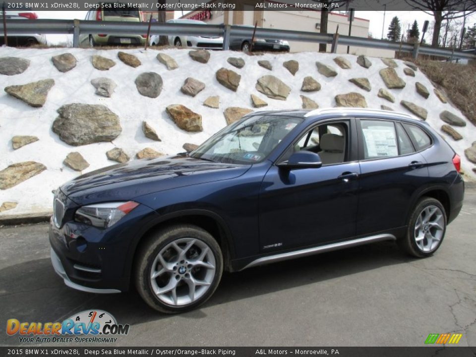 2015 BMW X1 xDrive28i Deep Sea Blue Metallic / Oyster/Orange-Black Piping Photo #1