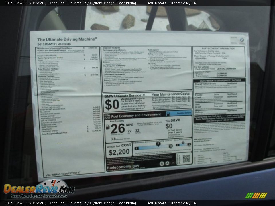 2015 BMW X1 xDrive28i Deep Sea Blue Metallic / Oyster/Orange-Black Piping Photo #3