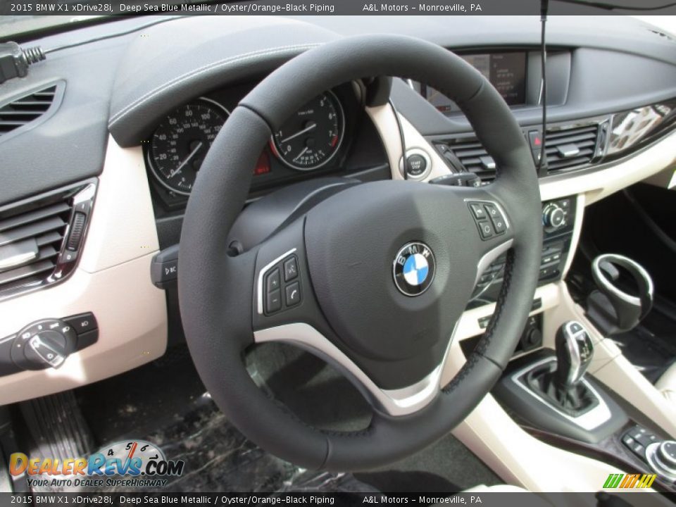 2015 BMW X1 xDrive28i Deep Sea Blue Metallic / Oyster/Orange-Black Piping Photo #14