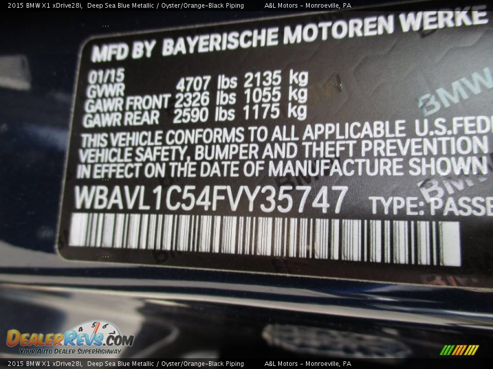 2015 BMW X1 xDrive28i Deep Sea Blue Metallic / Oyster/Orange-Black Piping Photo #20