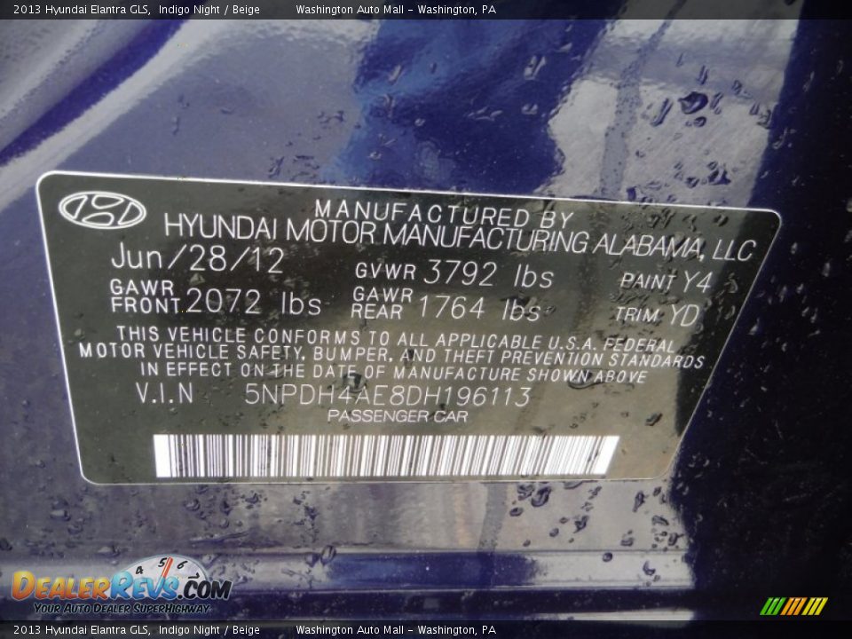 2013 Hyundai Elantra GLS Indigo Night / Beige Photo #19