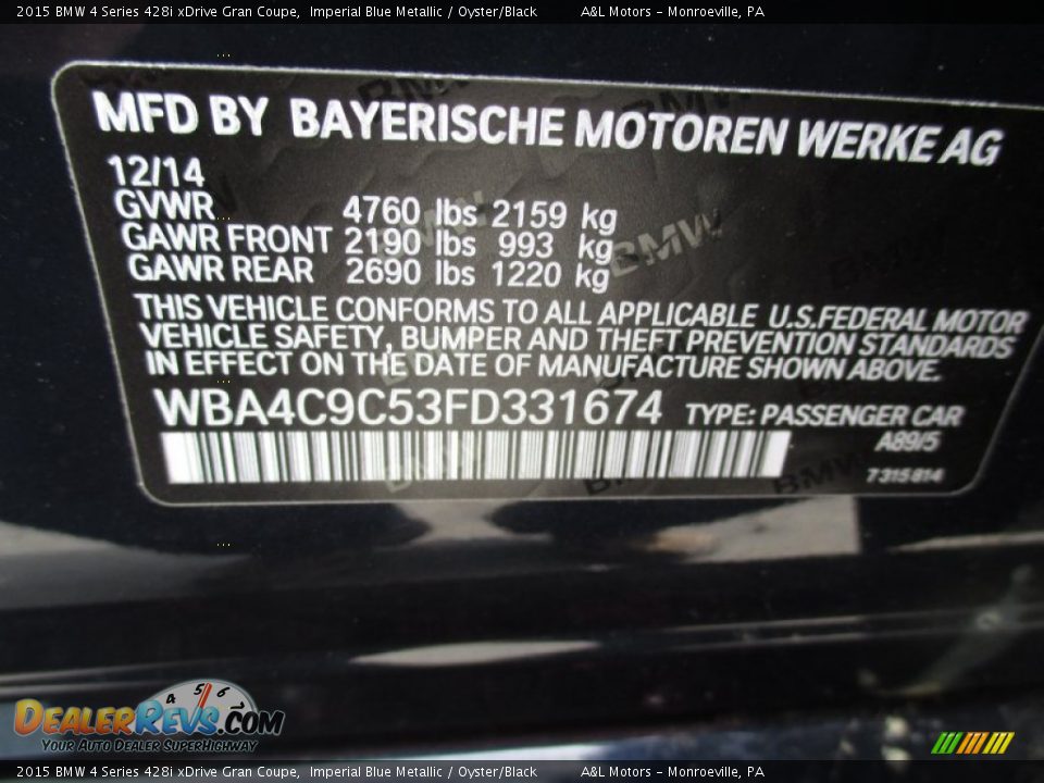 2015 BMW 4 Series 428i xDrive Gran Coupe Imperial Blue Metallic / Oyster/Black Photo #19
