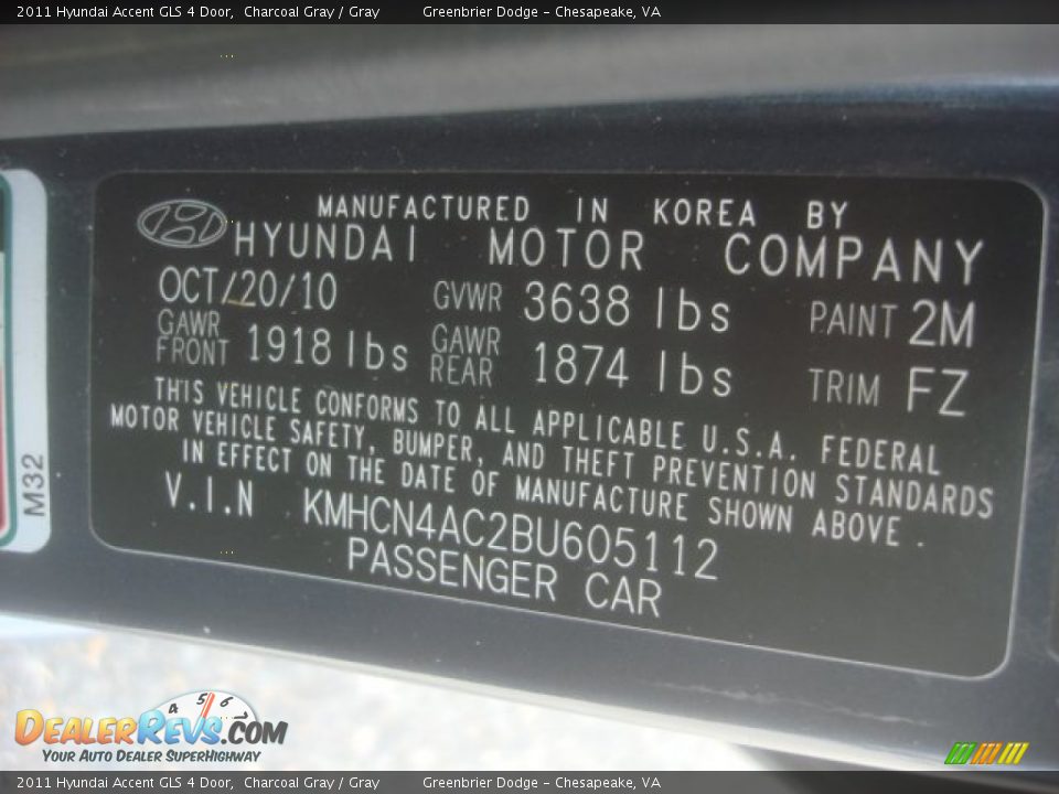 2011 Hyundai Accent GLS 4 Door Charcoal Gray / Gray Photo #27