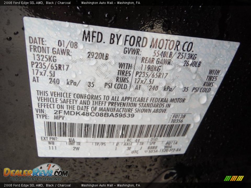 2008 Ford Edge SEL AWD Black / Charcoal Photo #19