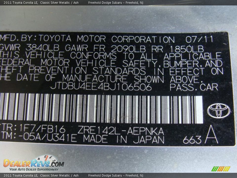 2011 Toyota Corolla LE Classic Silver Metallic / Ash Photo #21
