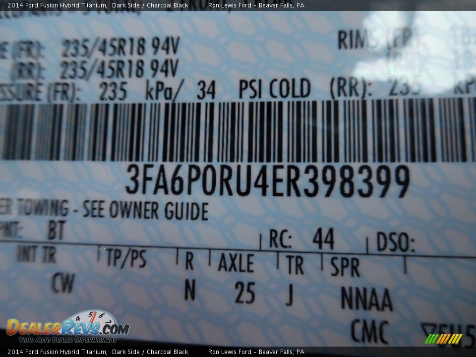 2014 Ford Fusion Hybrid Titanium Dark Side / Charcoal Black Photo #15