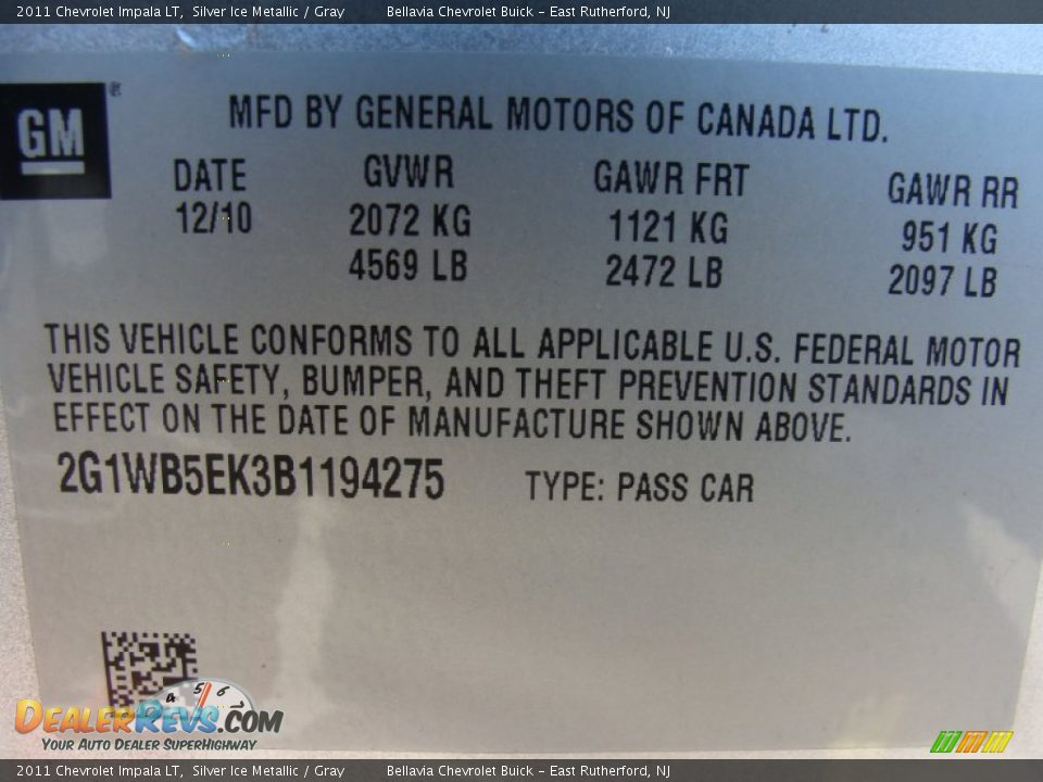 2011 Chevrolet Impala LT Silver Ice Metallic / Gray Photo #15