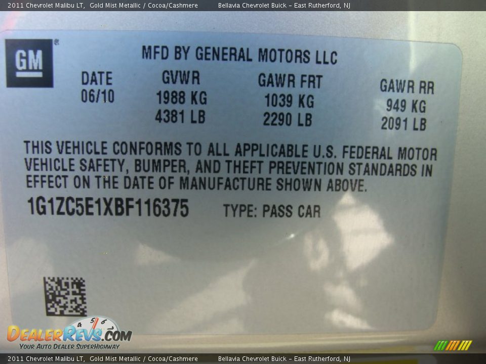 2011 Chevrolet Malibu LT Gold Mist Metallic / Cocoa/Cashmere Photo #15