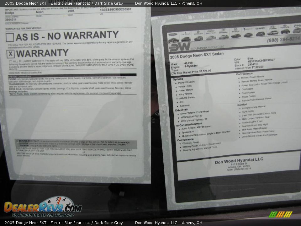 2005 Dodge Neon SXT Electric Blue Pearlcoat / Dark Slate Gray Photo #24