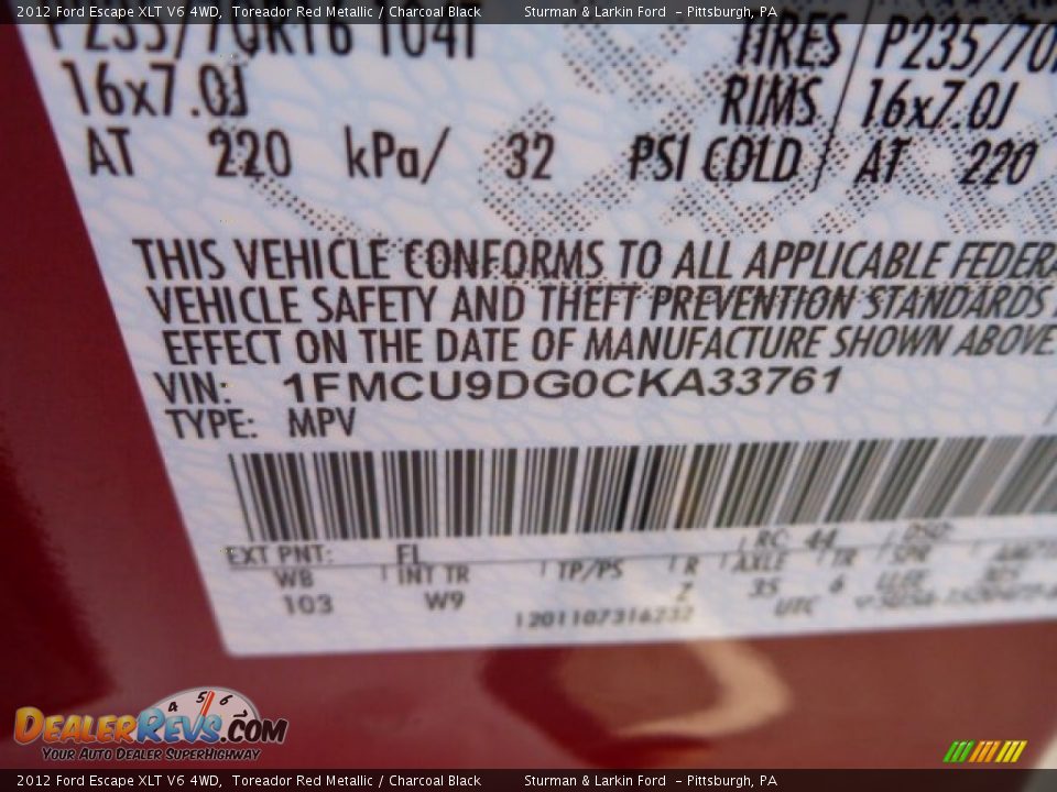 2012 Ford Escape XLT V6 4WD Toreador Red Metallic / Charcoal Black Photo #12
