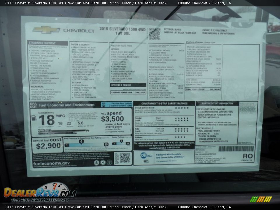 2015 Chevrolet Silverado 1500 WT Crew Cab 4x4 Black Out Edition Window Sticker Photo #12