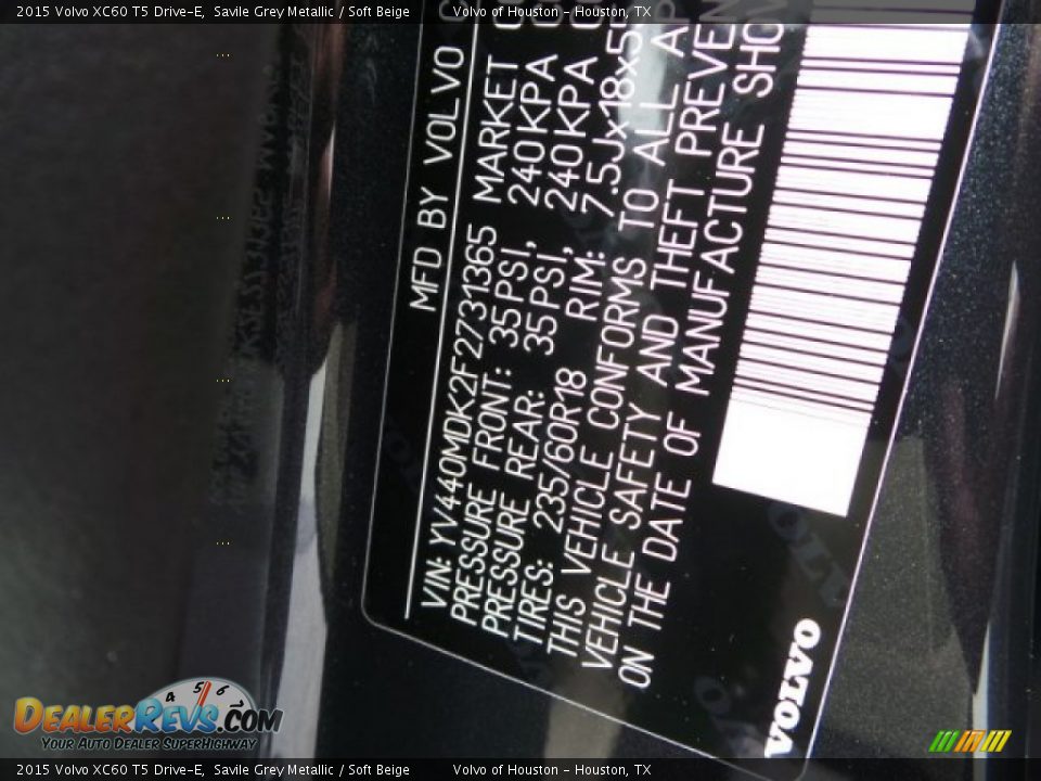 2015 Volvo XC60 T5 Drive-E Savile Grey Metallic / Soft Beige Photo #31