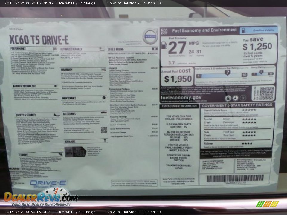 2015 Volvo XC60 T5 Drive-E Ice White / Soft Beige Photo #30