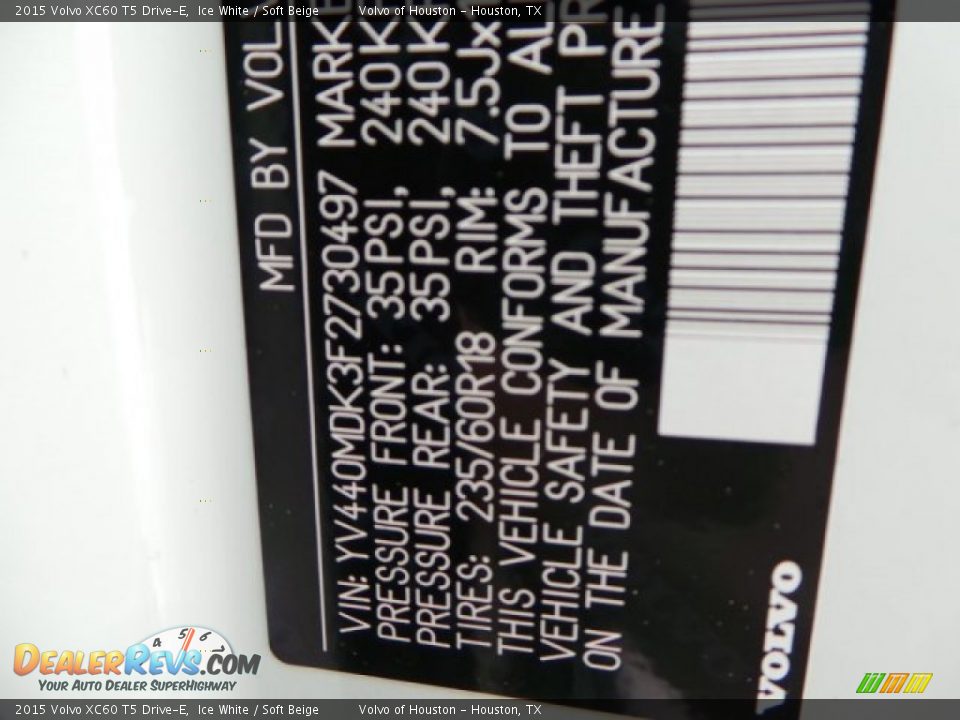 2015 Volvo XC60 T5 Drive-E Ice White / Soft Beige Photo #30