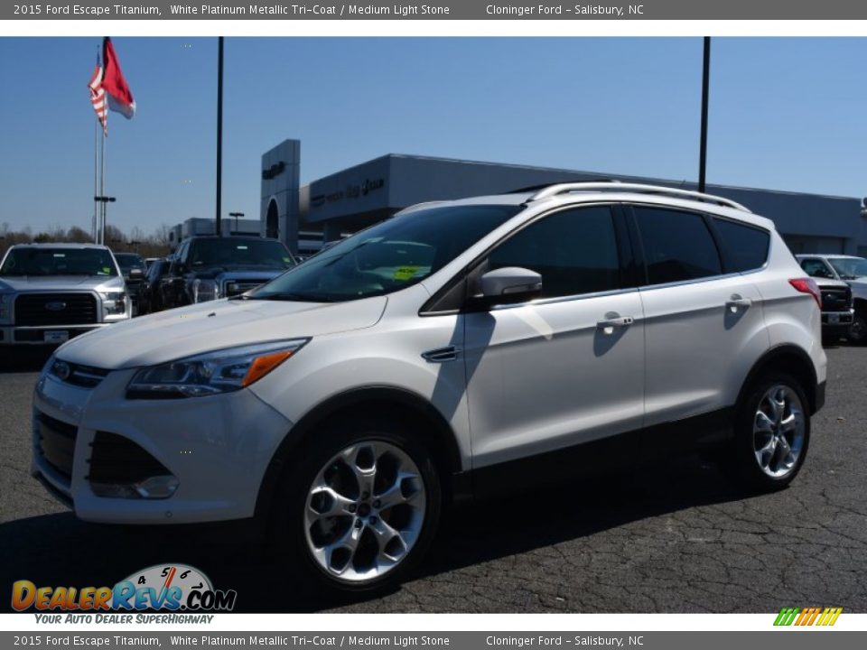 2015 Ford Escape Titanium White Platinum Metallic Tri-Coat / Medium Light Stone Photo #3