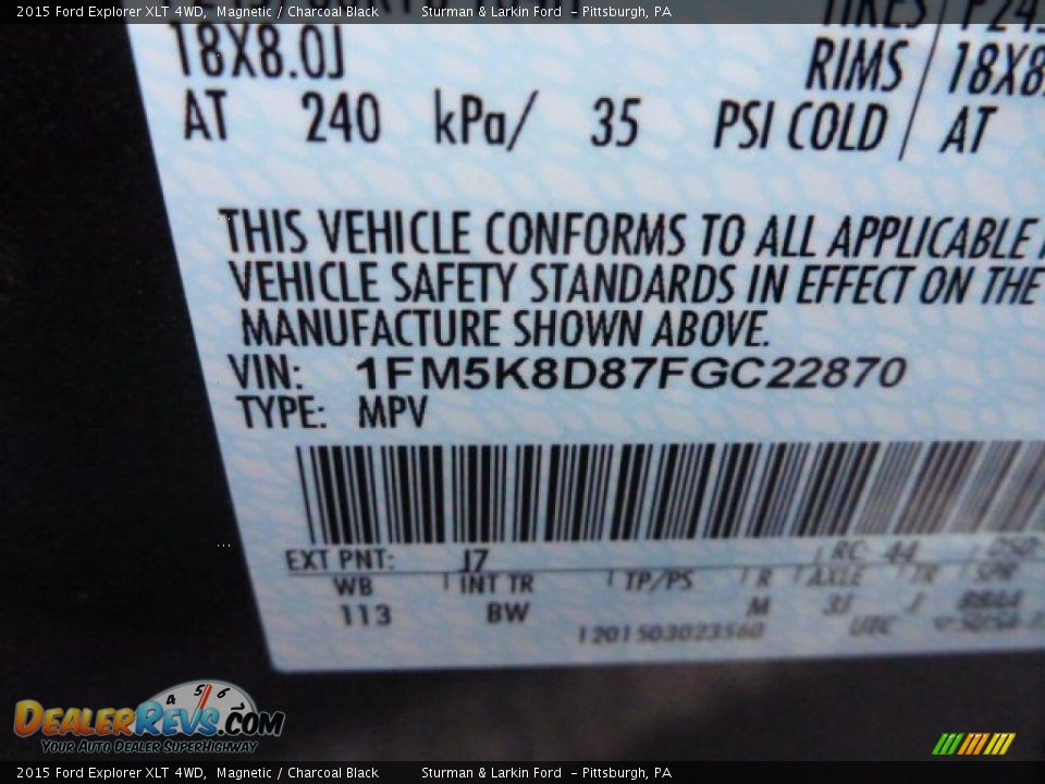 2015 Ford Explorer XLT 4WD Magnetic / Charcoal Black Photo #12