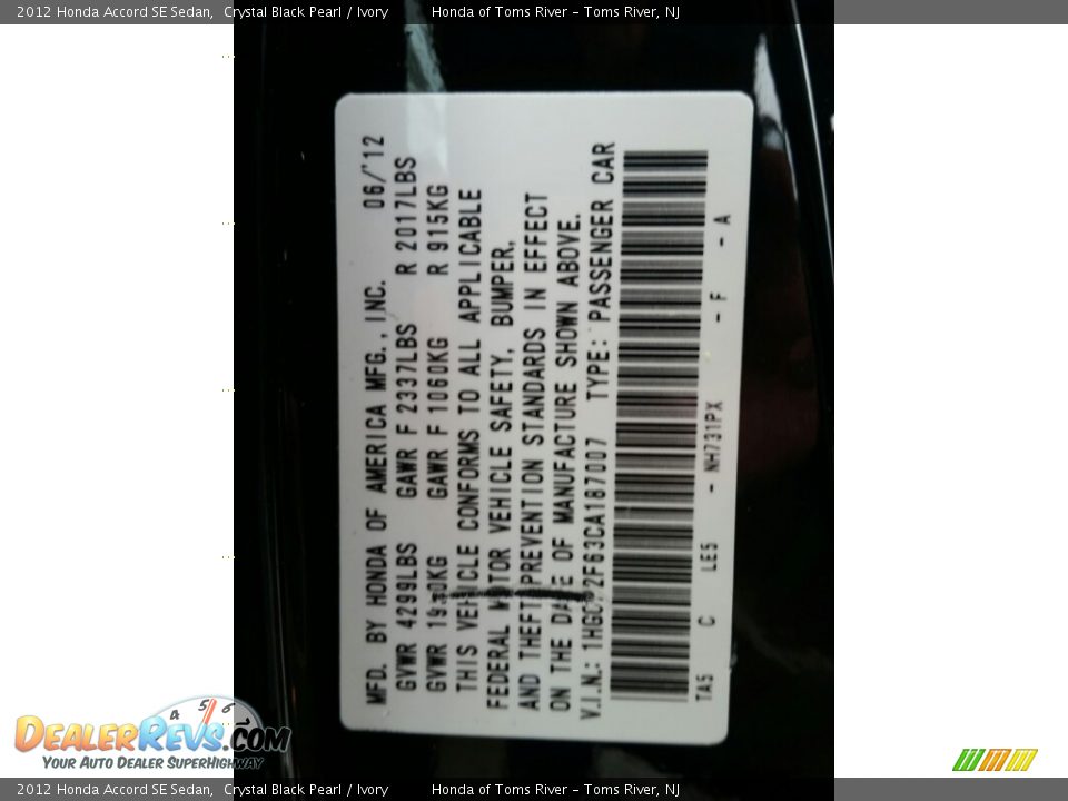 2012 Honda Accord SE Sedan Crystal Black Pearl / Ivory Photo #11