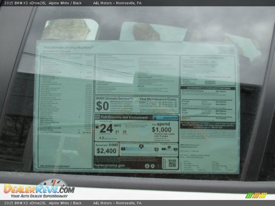 2015 BMW X3 xDrive28i Alpine White / Black Photo #4