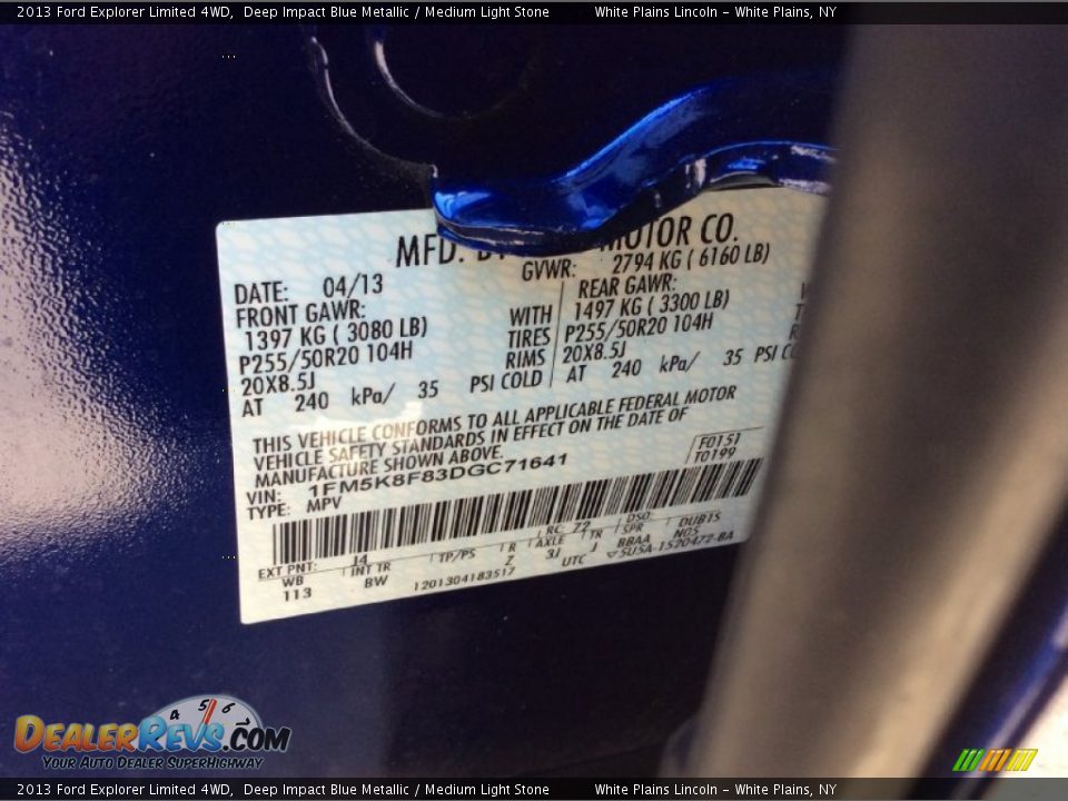 2013 Ford Explorer Limited 4WD Deep Impact Blue Metallic / Medium Light Stone Photo #31