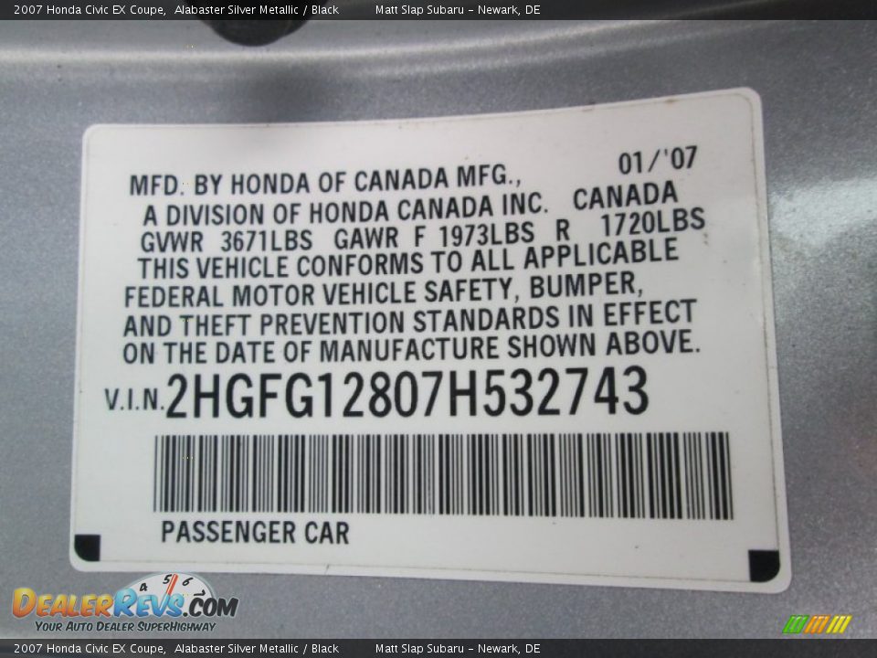 2007 Honda Civic EX Coupe Alabaster Silver Metallic / Black Photo #28