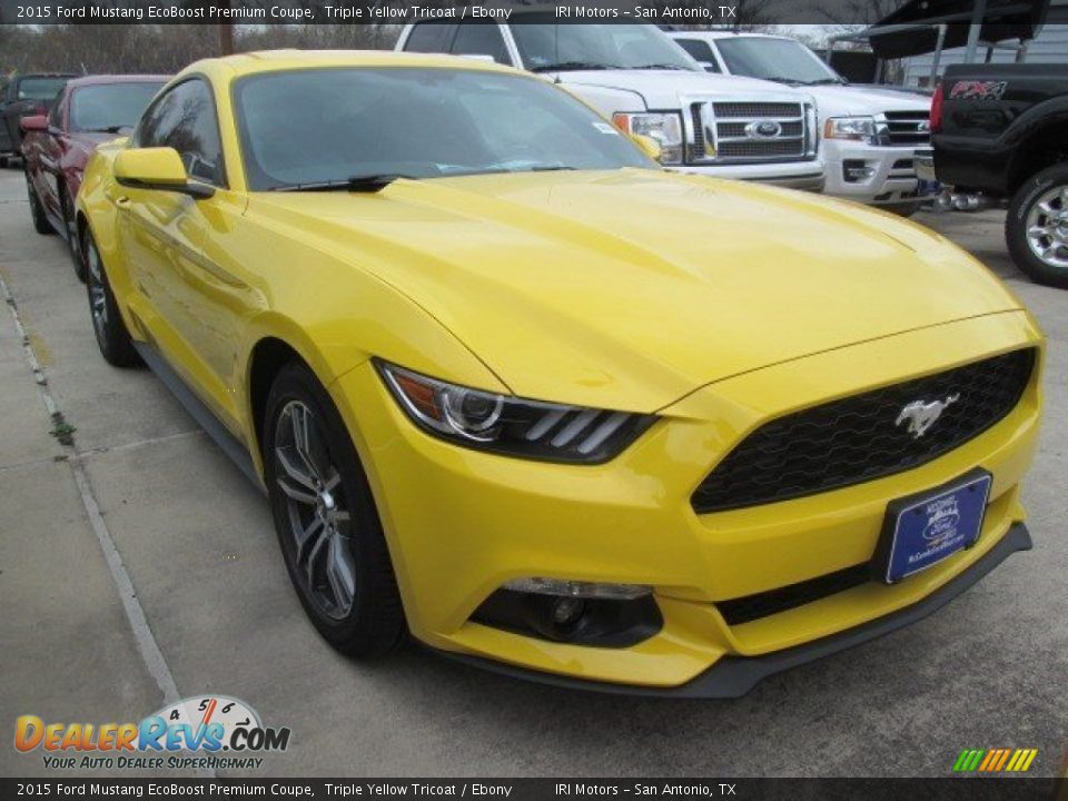 2015 Ford Mustang EcoBoost Premium Coupe Triple Yellow Tricoat / Ebony Photo #1