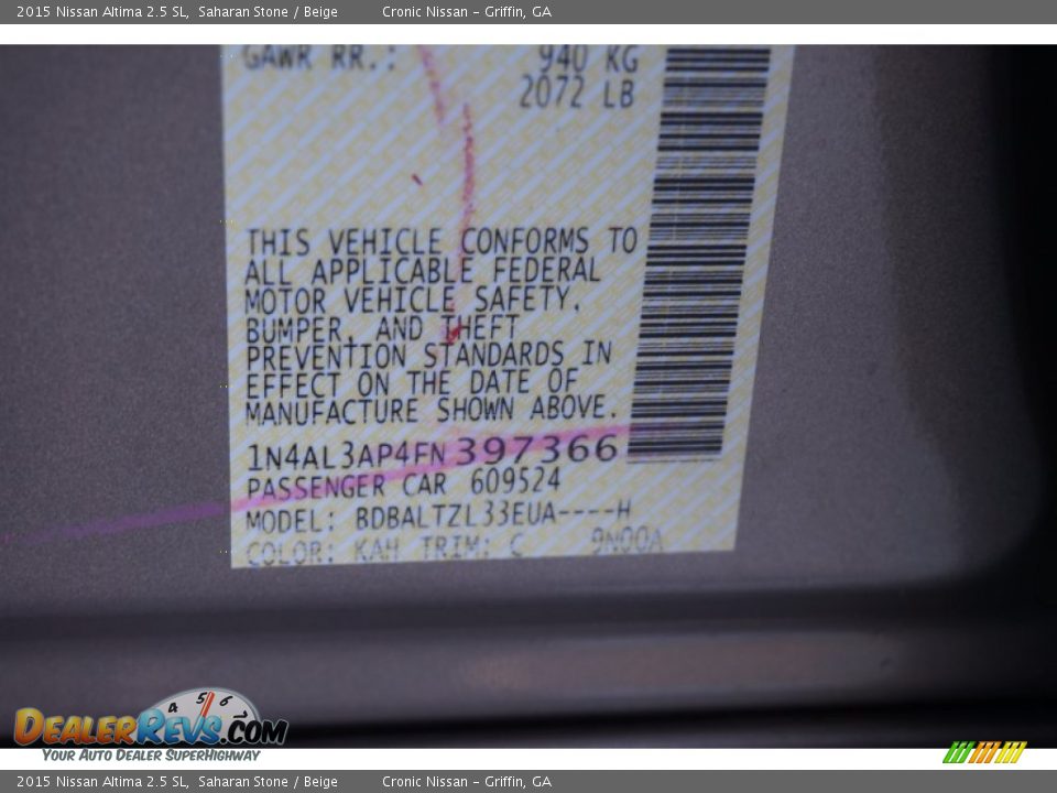 2015 Nissan Altima 2.5 SL Saharan Stone / Beige Photo #19