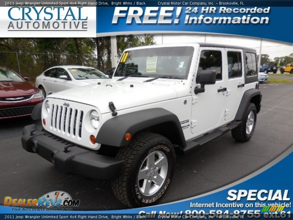 2011 Jeep Wrangler Unlimited Sport 4x4 Right Hand Drive Bright White / Black Photo #1