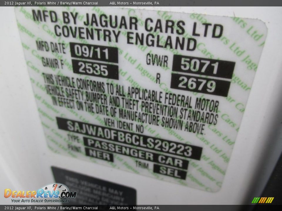 2012 Jaguar XF Polaris White / Barley/Warm Charcoal Photo #19
