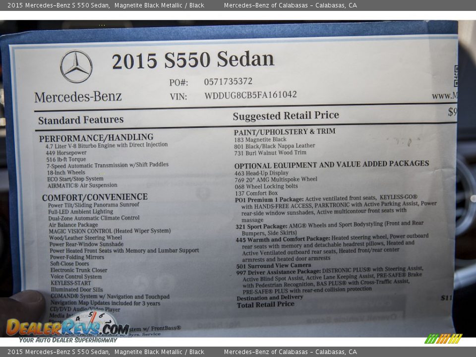 2015 Mercedes-Benz S 550 Sedan Window Sticker Photo #11
