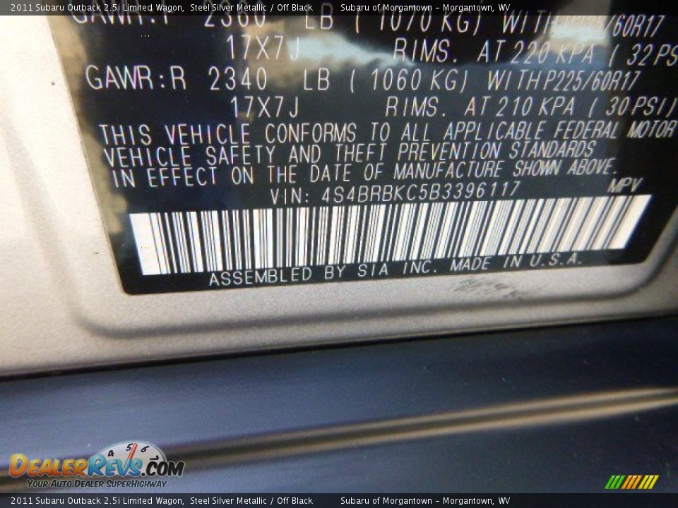 2011 Subaru Outback 2.5i Limited Wagon Steel Silver Metallic / Off Black Photo #17