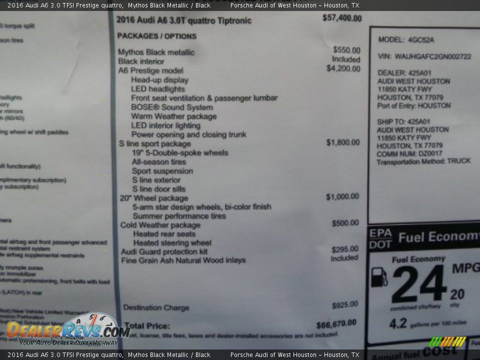 2016 Audi A6 3.0 TFSI Prestige quattro Window Sticker Photo #34