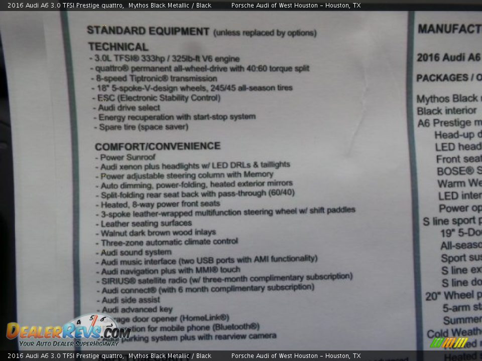 2016 Audi A6 3.0 TFSI Prestige quattro Window Sticker Photo #35