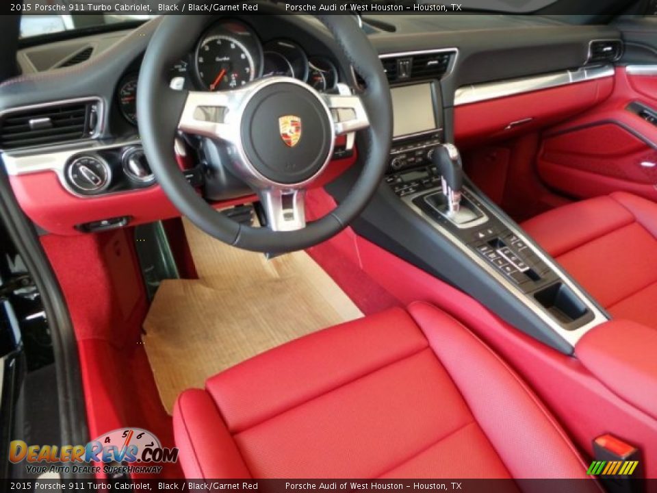 Black/Garnet Red Interior - 2015 Porsche 911 Turbo Cabriolet Photo #11