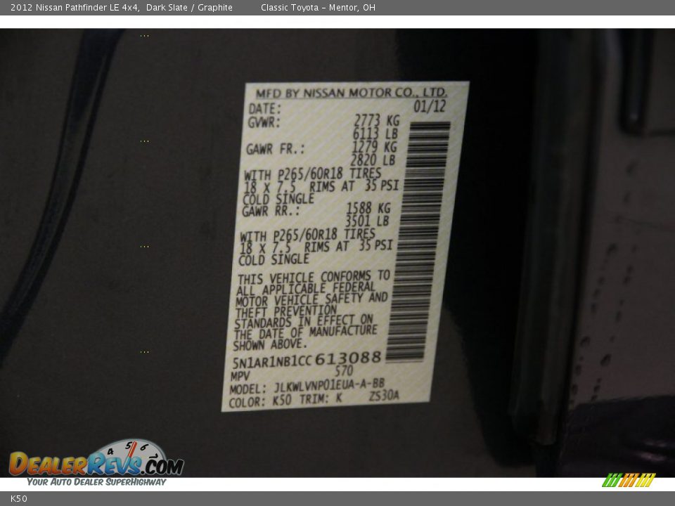 Nissan Color Code K50 Dark Slate