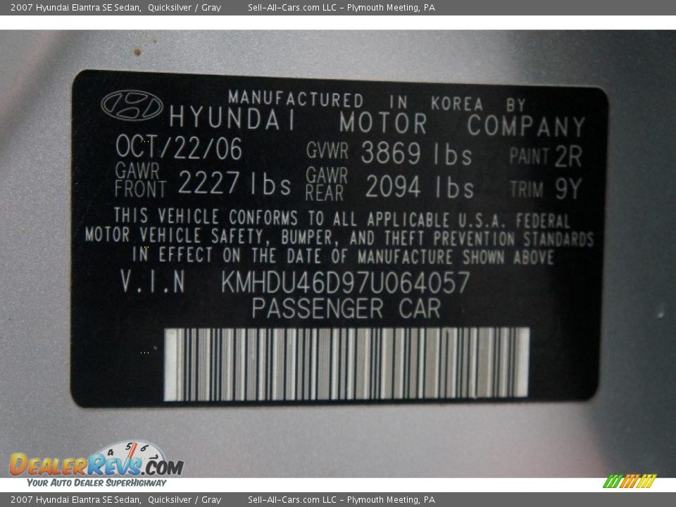 2007 Hyundai Elantra SE Sedan Quicksilver / Gray Photo #14