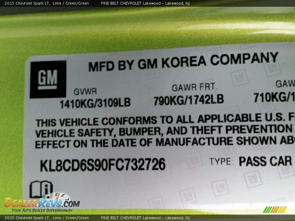 2015 Chevrolet Spark LT Lime / Green/Green Photo #9