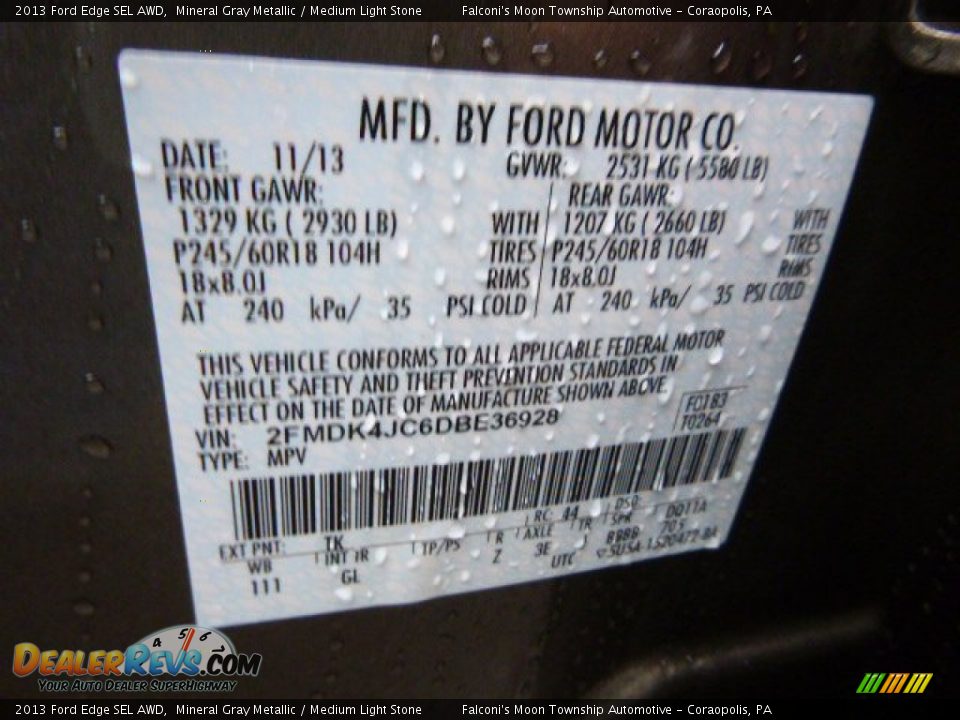2013 Ford Edge SEL AWD Mineral Gray Metallic / Medium Light Stone Photo #23