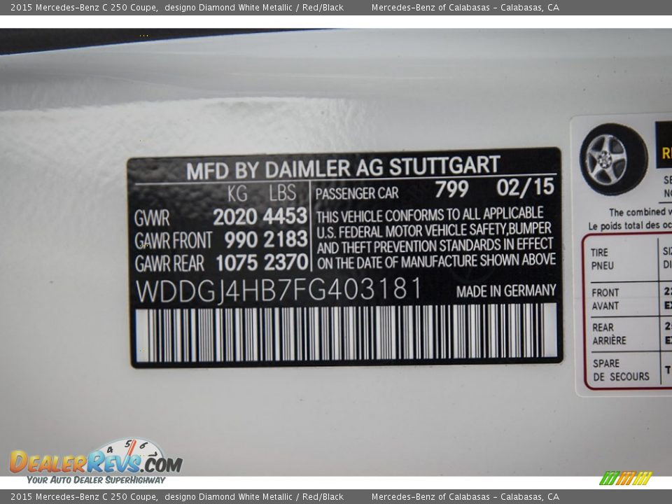 2015 Mercedes-Benz C 250 Coupe designo Diamond White Metallic / Red/Black Photo #7