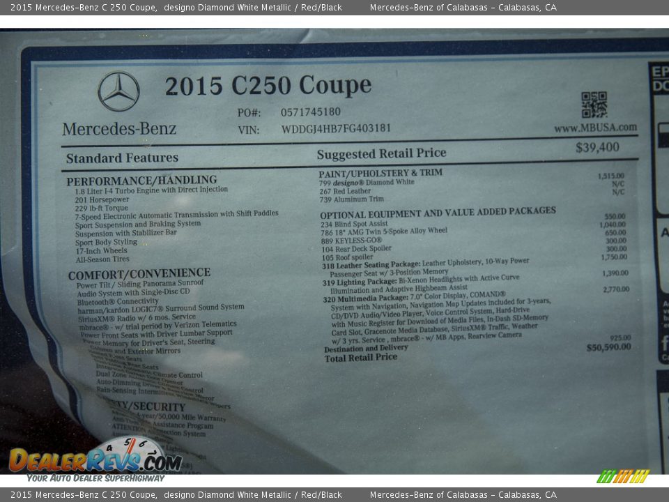 2015 Mercedes-Benz C 250 Coupe designo Diamond White Metallic / Red/Black Photo #12