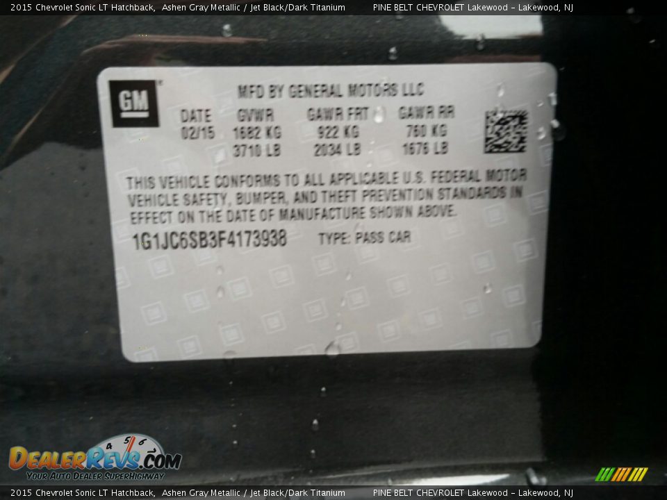 2015 Chevrolet Sonic LT Hatchback Ashen Gray Metallic / Jet Black/Dark Titanium Photo #7