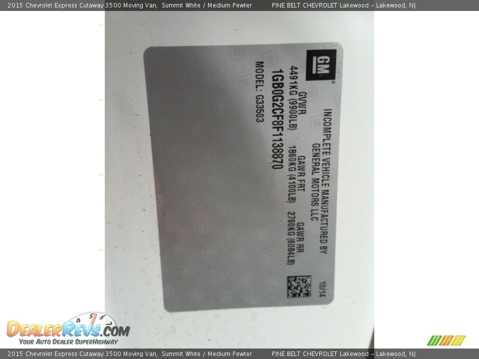 2015 Chevrolet Express Cutaway 3500 Moving Van Summit White / Medium Pewter Photo #7