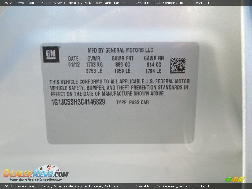 2012 Chevrolet Sonic LT Sedan Silver Ice Metallic / Dark Pewter/Dark Titanium Photo #21