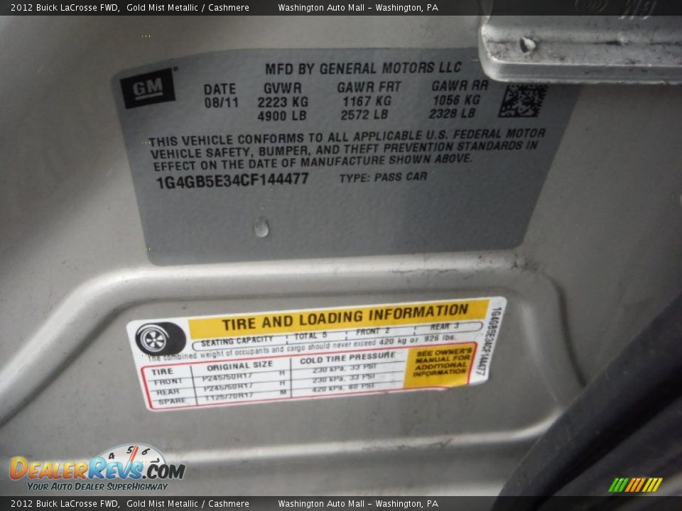 2012 Buick LaCrosse FWD Gold Mist Metallic / Cashmere Photo #19