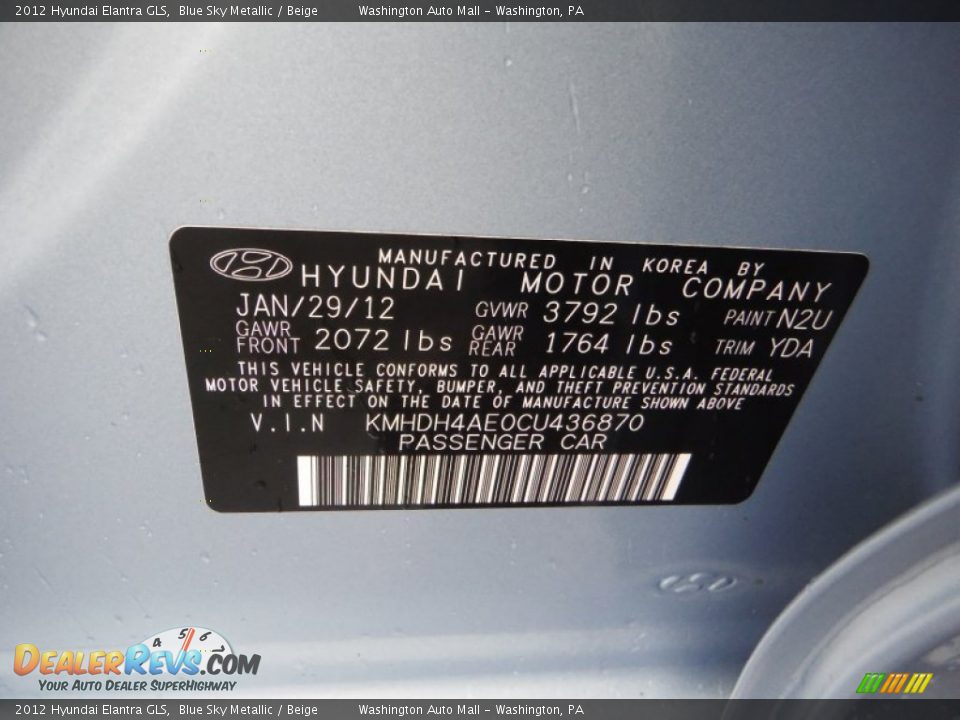 2012 Hyundai Elantra GLS Blue Sky Metallic / Beige Photo #19