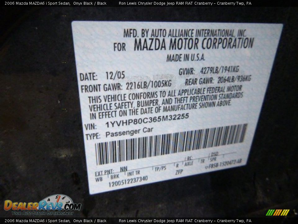 2006 Mazda MAZDA6 i Sport Sedan Onyx Black / Black Photo #13